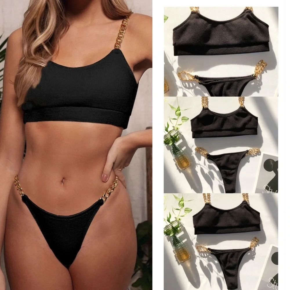 Riley Ribbed Bikini in Black